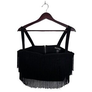Like An Angel Women's Black Crop Tank Top Fringe Zipper Back Straps Bra Size 2X